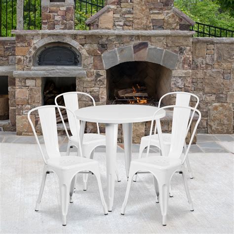 Flash Furniture 30 Round Metal Indoor Outdoor Table Set With 4 Cafe