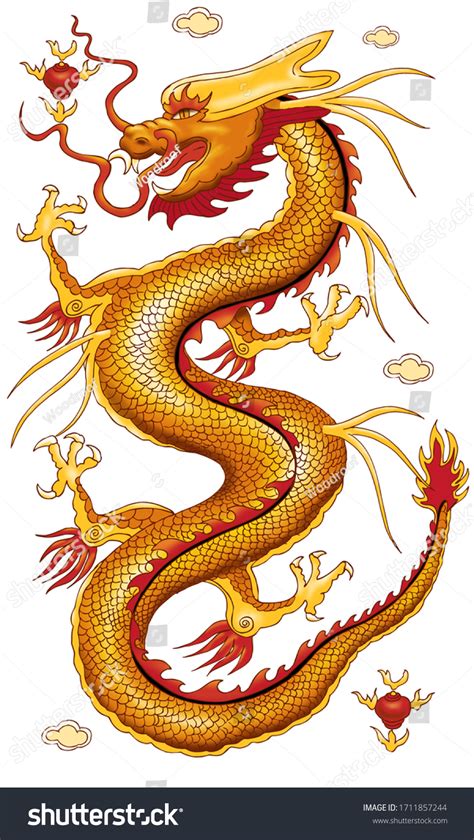 Chinese Gold Dragon Asian Design Stock Illustration 1711857244