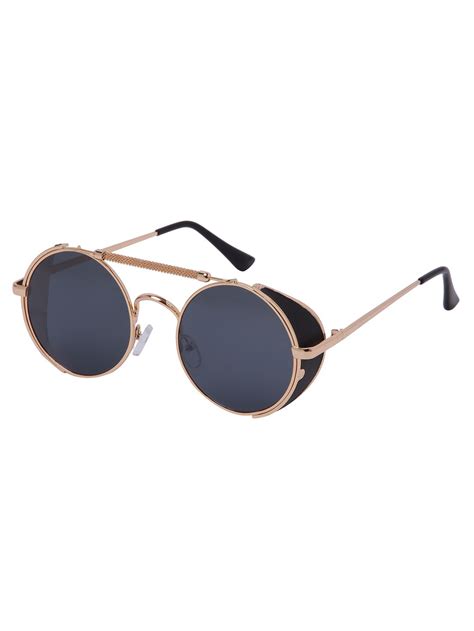 golden frame retro round lenses sunglasses