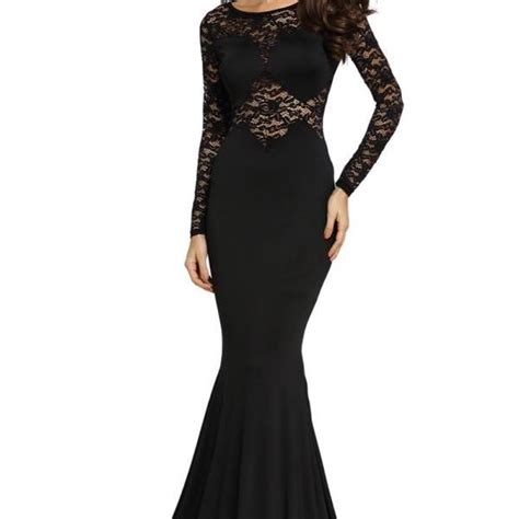 Black Mermaid Long Sleeve Dress With Lace Details On Luulla