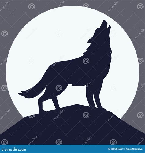 The Wolf Howling At The Moon Vector Illustration Silhouette Of Wolf
