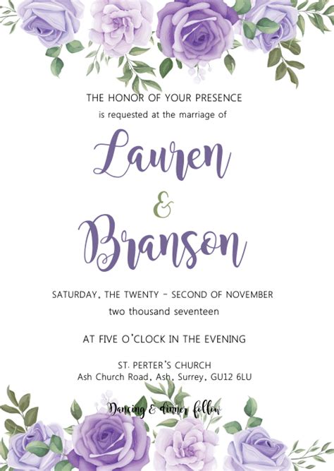Purple Floral Wedding Invitation Template Postermywall