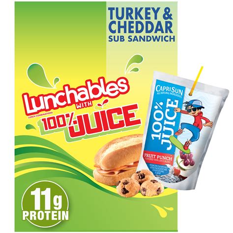 lunchables turkey and cheddar cheese sub sandwich meal kit with capri sun fruit punch 100 juice