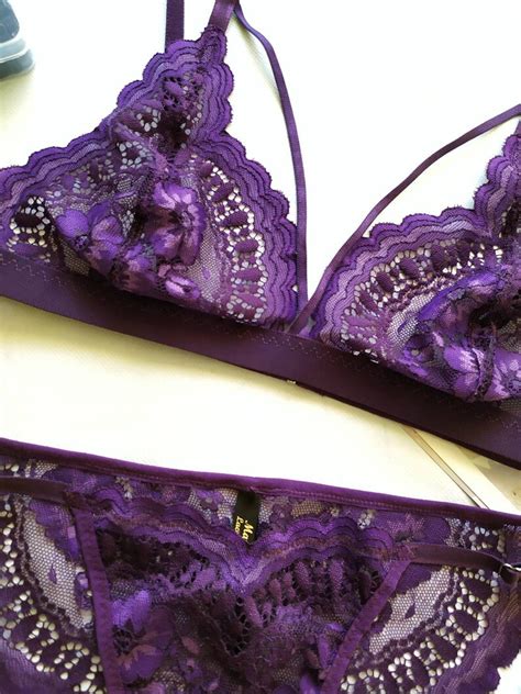 Purple Lace Lingerie Sexy Bralette Erotic Panties Tanga Etsy
