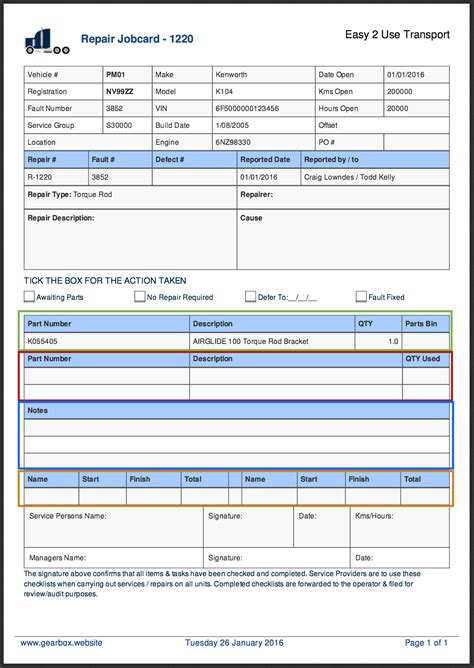 Jobcard Colonarsd7 With Mechanic Job Card Template Best Template Ideas