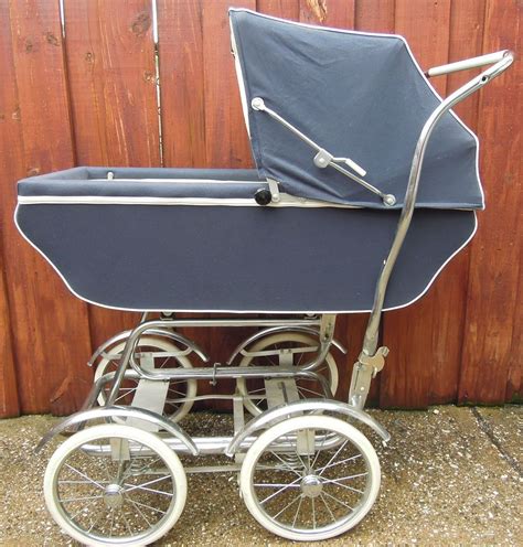 Antique Vintage Baby Stroller Carriage Pram Chrome Fenders Navy Blue