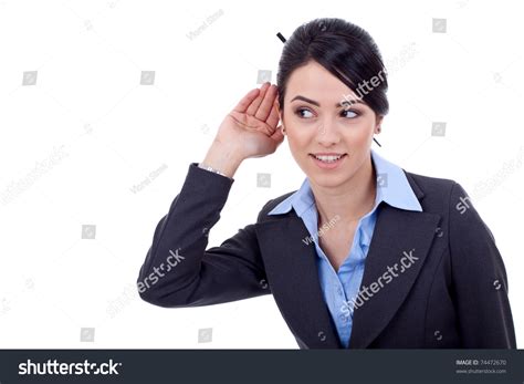 Business Woman Hand Ear Listening Over Stock Photo 74472670 Shutterstock