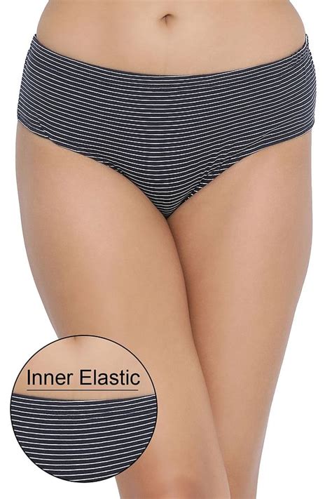 Buy Mid Waist Striped Hipster Panty With Inner Elastic In Dark Blue