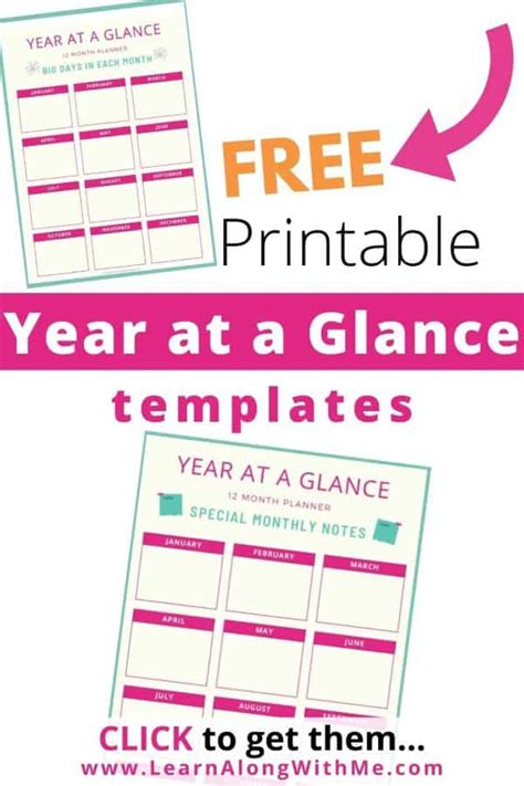 Free Printable Year At A Glance Planner Sheets Pdf Learn Along With Me