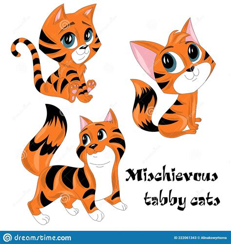collection of ginger tabby kittens isolated on white background vector illustration stock