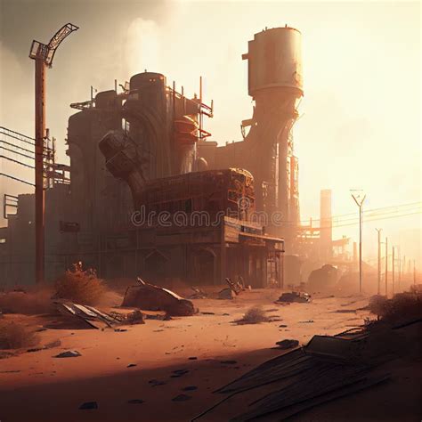 Wild Sprawling Industrial Wasteland Postapocalyptic City Stock