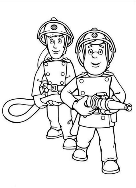 Kleurplaten om gratis uit te printen brandweertruck kleurplaat. Fireman Sam and Elvis Cridlington Together Hold the Hose Coloring Page | Coloring Sky