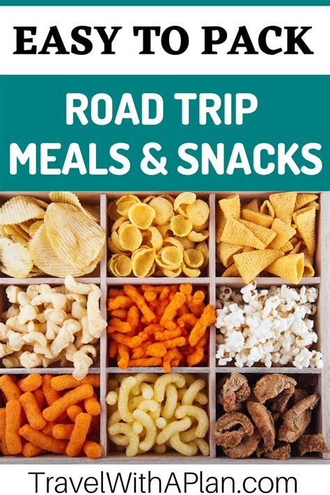 The Road Trip Meals And Snacks Are Packed In A Box With Text Overlay
