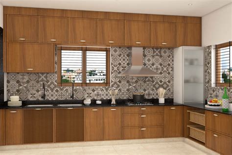 Walnut Toned Modular Kitchen Design Livspace