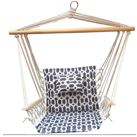 Backyard Expressions Hammock Chair With Wooden Arms Grey And White