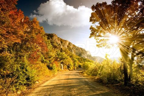 Mountain Road At Sunset Stock Image Colourbox