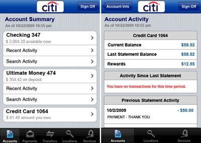 You can handle most account functions through this app, such as making payments. Citi Mobile iPhone app updated with new functionality for credit card customers
