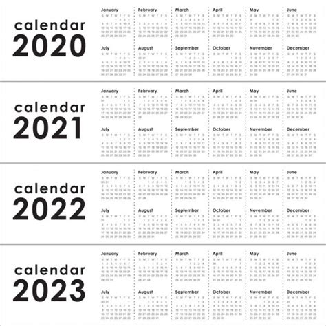 Simple Editable Vector Calendars For Year 2018 2019 2020 2021 2022 2023