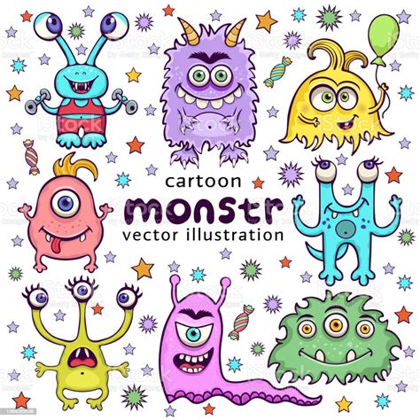 Set Of Cute Monsters Funny Cartoon Character Hand Drawing Collection