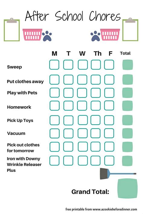 Chores For 6 To 8 Year Olds A Free Chore Chart Printable A Cookie