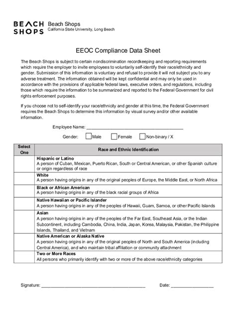 Fillable Online Eeoc Compliance Data Sheet Fax Email Print Pdffiller