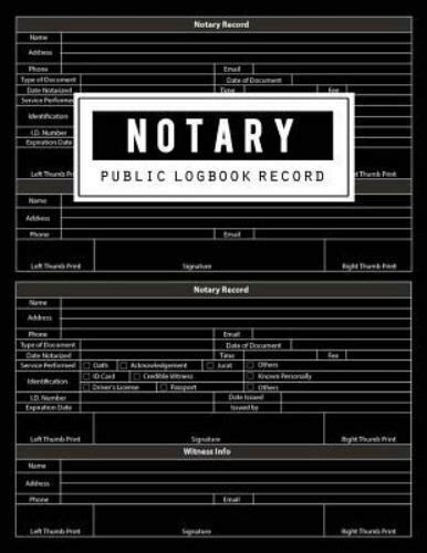 Notary Public Logbook Notary Public Logbook Notarial Record Notary