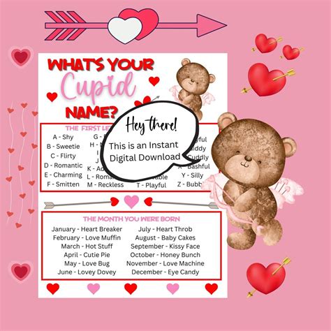 Whats Your Cupid Name Game Funny Valentine Printable Name Game