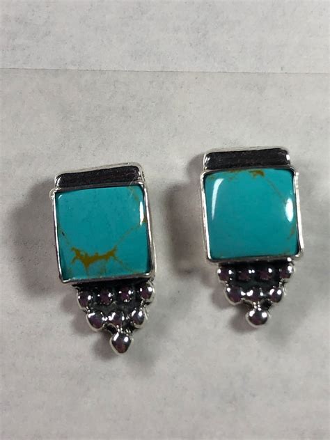 Kingman Turquoise Stud Earring Square Concho Earring Sterling Etsy