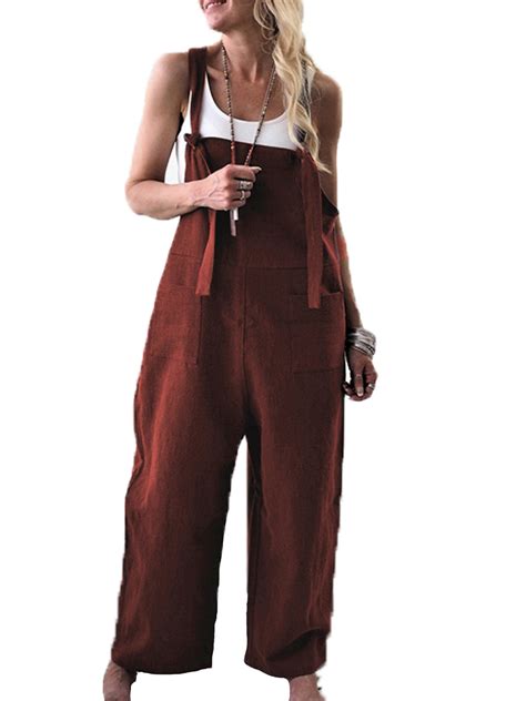 Citgeett Womens Jumpsuits Casual Long Rompers Wide Leg Baggy Bibs