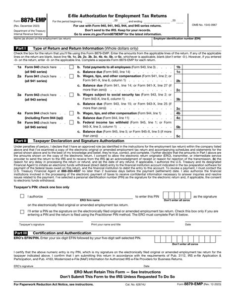 Irs Form 8879 Emp Download Fillable Pdf Or Fill Online E File