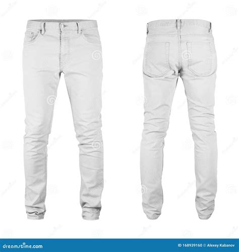Men Blank Skinny White Jeans Templatefrom Two Sides Natural Shape On