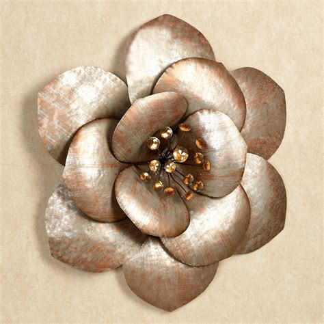 Constructed from metal in copper finish it features 3 different sized blooming flower shaped wall decor articles with mirror at center. 15 Ideas of Metal Flower Wall Art