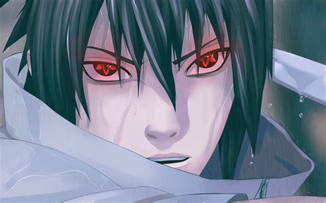Download Wallpapers Sasuke Uchiha Red Eyes Manga Close Up Portrait
