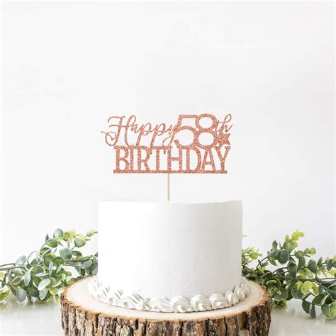 Buy Rose Gold Glitter Happy 58th Birthday Cake Topper Hello 58 Cheers