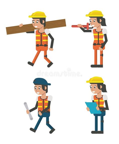 Set Of Geometric Workers Cartoons Stock Vector Illustration Of People
