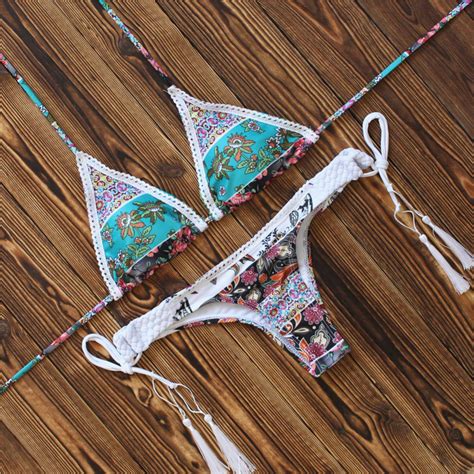 Fringed Bikinis Mini Micro String Thong Swimwear Swimsuit Beach Bikini Sets Tassel Printing