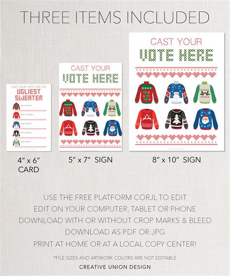Ugly Sweater Voting Card Template Ugly Sweater Voting Cards Etsy