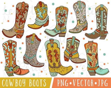 Cute Cowboy Boot Clipart Images Cowboy Boot Illustration Set Etsy Uk
