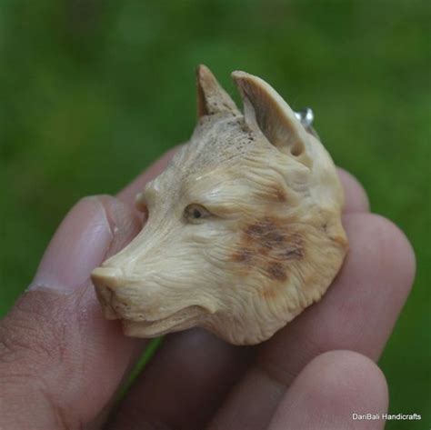 Wolf Head Carved 38x43mm Pendant Pf693 W Silver In Antler Bali Hand