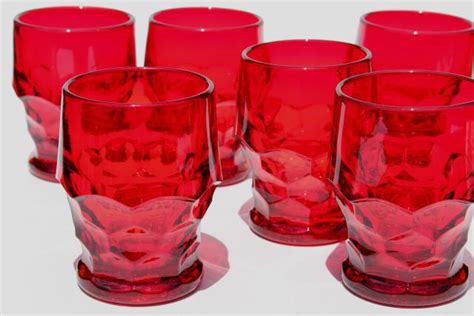 Vintage Ruby Red Glass Tumblers Georgian Pattern Drinking Glasses