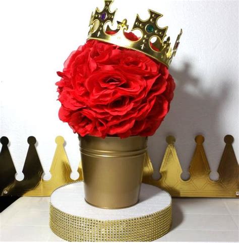 As a lover of all things literature, i adored this beautiful shower. FLOWER PAIL Red and Gold Baby Shower Table Centerpiece / Boys