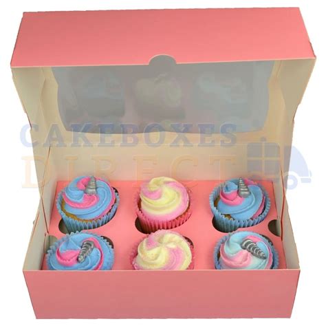 6 Premium Pink Cupcake Window Box With 6cm Divider Cake Boxes And Cupcake Boxes