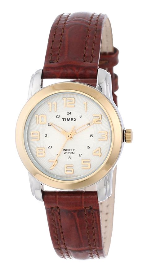 timex women s t2n436 elevated classics two tone brown leather strap watch brown leather