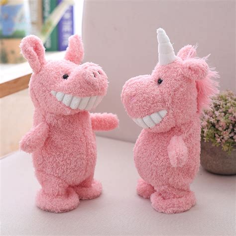 Pink Big Smiling Face Animals Monkey Unicorn Pig Toys With White Teeth