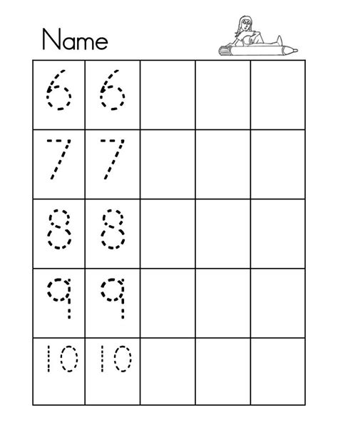 Tracing Numbers 6-10 Worksheets