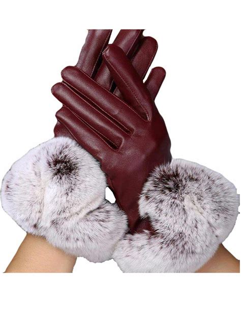 lookwoild women gloves luxury soft leather winter fur gloves driving gloves