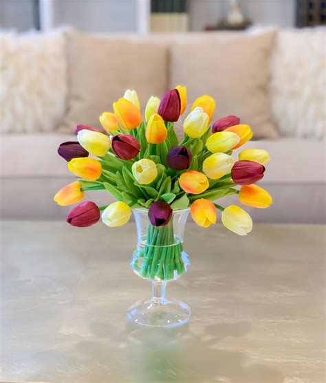 Tulips Real Touch Centerpiece For Dining Table Tulip Arrangement Faux