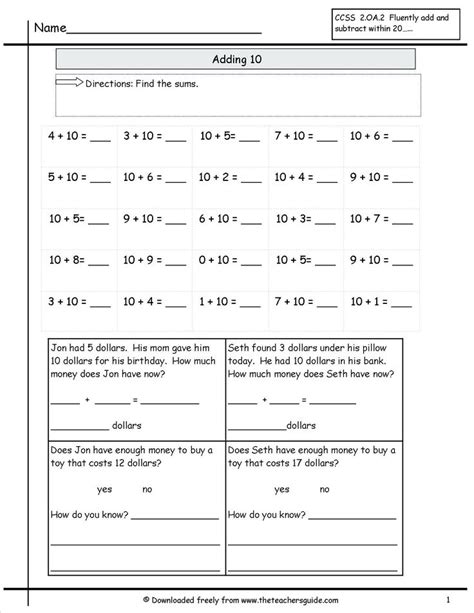 Practicing what we have learned, make a 10, using place value, a hundred chart, drawing a picture, and using repeated reasoning to add and subtract. 5 Free Math Worksheets First Grade 1 Subtraction Add and ...