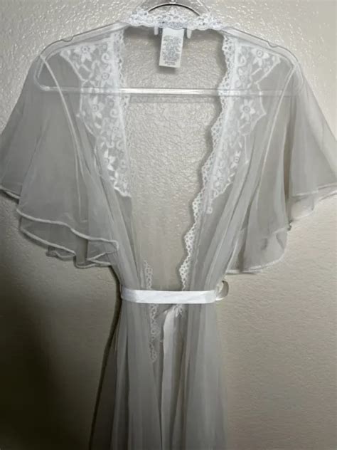 Vintage Val Mode White Size Large Nightgown Lingerie Open Lace Robe W Sash Picclick