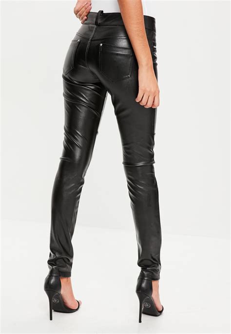 Missguided Black Zip Front Faux Leather Skinny Pants With Images